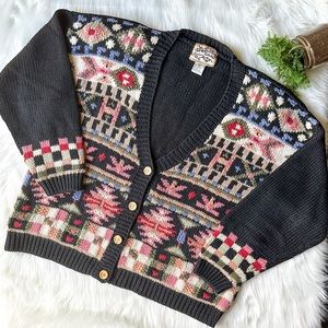 Vintage 90s Cottagecore Sweater L Button Up Cardigan Boho Heirloom Collectibles